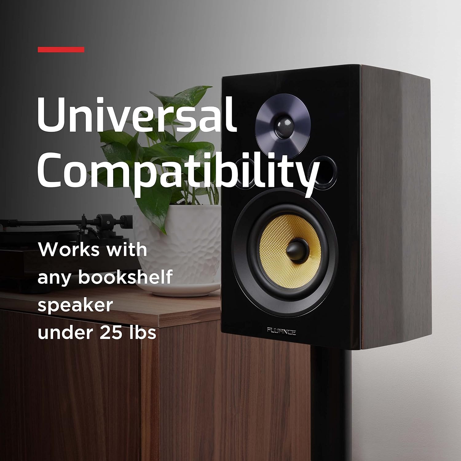 Fluance Floor Speaker Stands for Surround Sound and Bookshelf Speakers with Solid Construction, Adjustable Floor Spikes, Rubber Isolation Feet, Cable Management, Square Base - Matte Black/Pair (SS05S)