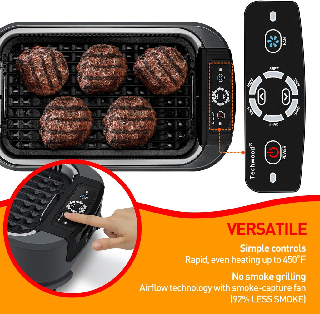 Indoor Grill, Techwood 1500W Smokeless Electric Grill with 2 in1 Nonstick Grill/Griddle Plates, Portable Korean BBQ Grill with 6-Level Control, Glass Lid, Dishwasher Safe, Double Plates, Gray