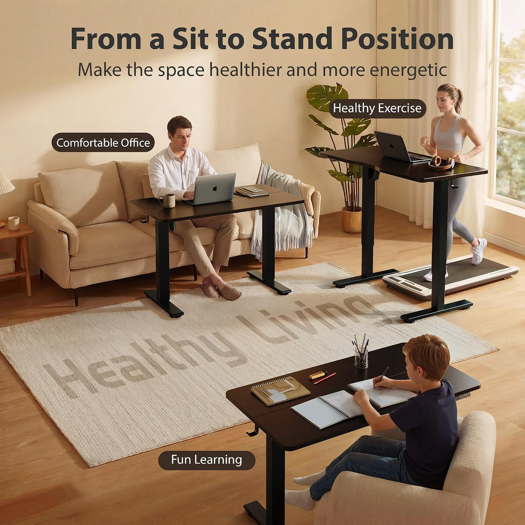 Cubiker Standing Desk, 55x24 Inches Sit Stand Home Office Desk, Electric Stand up Desk, Adjustable Desk with Splice Board, Black Frame/Black Top