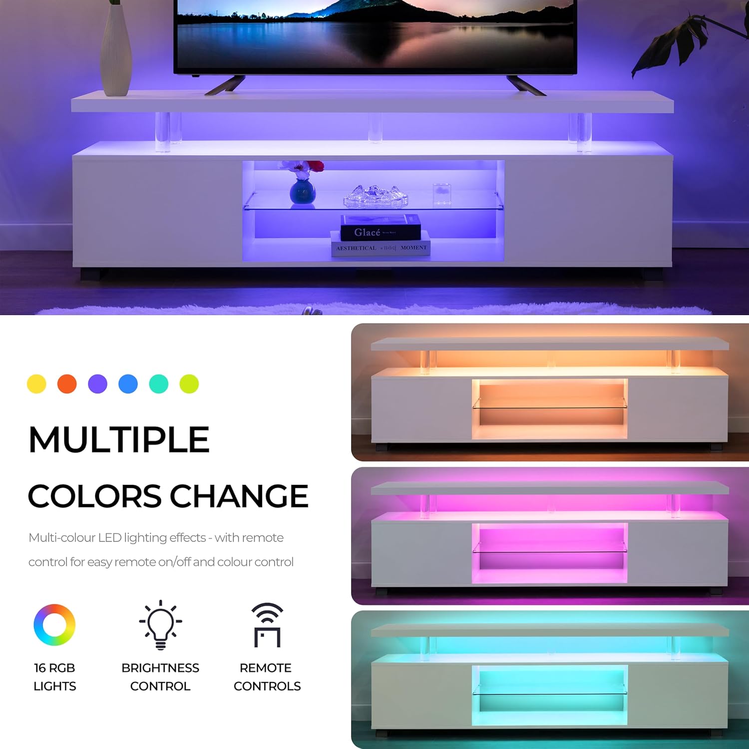 Cubehom TV Stand for 75+ inch TV, LED TV Stands for Living Room,White TV Cabinet,Long Entertainment Center for Living Room, Modern TV Table with Storage Bedroom,Home Office
