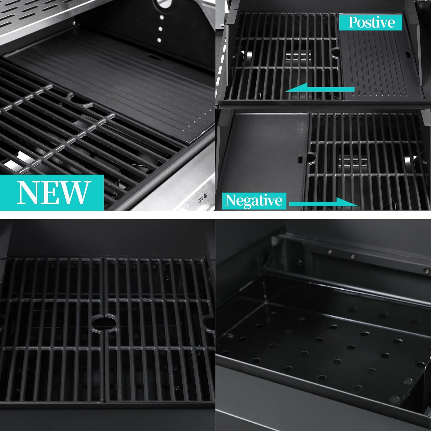 3 Burner Gas & Charcoal Combo Grill with Side Burner, 39,000 BTU Propane BBQ Grill, Cast Iron Grates & Griddle, Warming Rack, Grease Tray, Storage Cabinet, 4 Wheels for Outdoor Patio