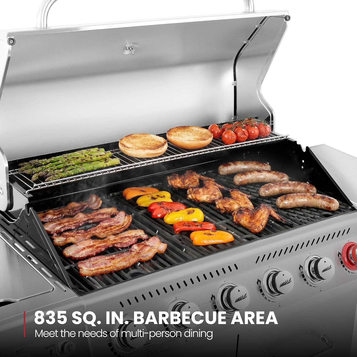 Royal Gourmet GA6402S 6-Burner Propane Gas Grill with Side Burner and Warming Rack, 74,000 BTUs, Cabinet Style Outdoor BBQ Grill for Barbecue Grilling & Backyard Cooking, Silver