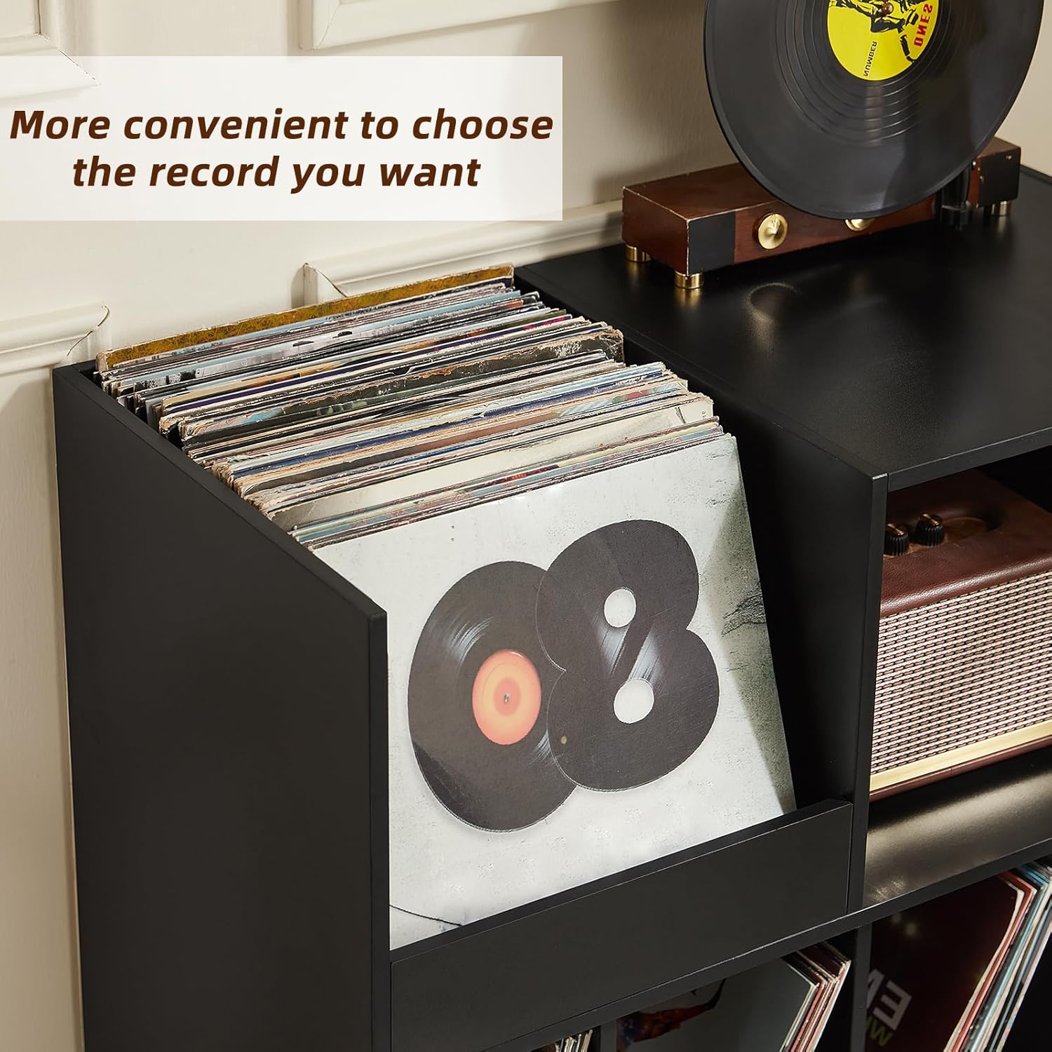 LELELINKY Large Record Player Stand, 48''Turntable Stand with Storage, Vinyl Record Holder with Display Area, Record Player Table Holds Up to 450 Albums, Record Stand for Music Room Living Room
