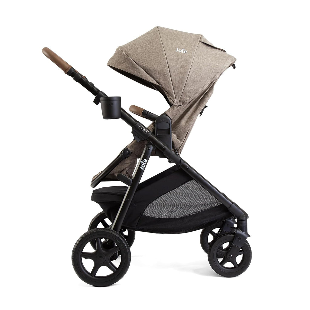 Joie Ginger 4-in-1 Convertible Pramette and Stroller with A Deep Recline, Height Adjustable seat, All-Terrain Wheels, Extra Storage – for Newborns and Toddlers (Mocha)