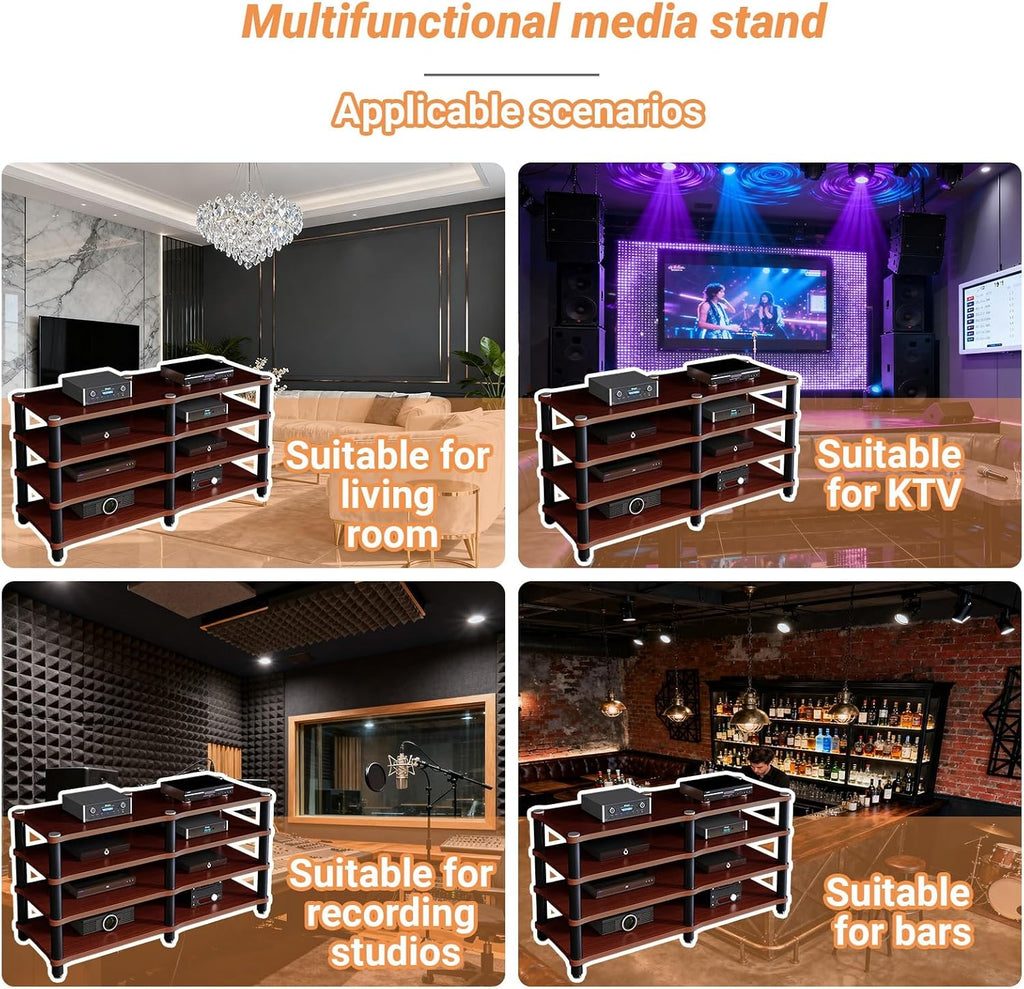 Portable Media Storage Rack Modern Cabinet with Cable Management Audio Rack for Entertainment Stereo Components HiFi Audio Equipment(A,Three-Layer)