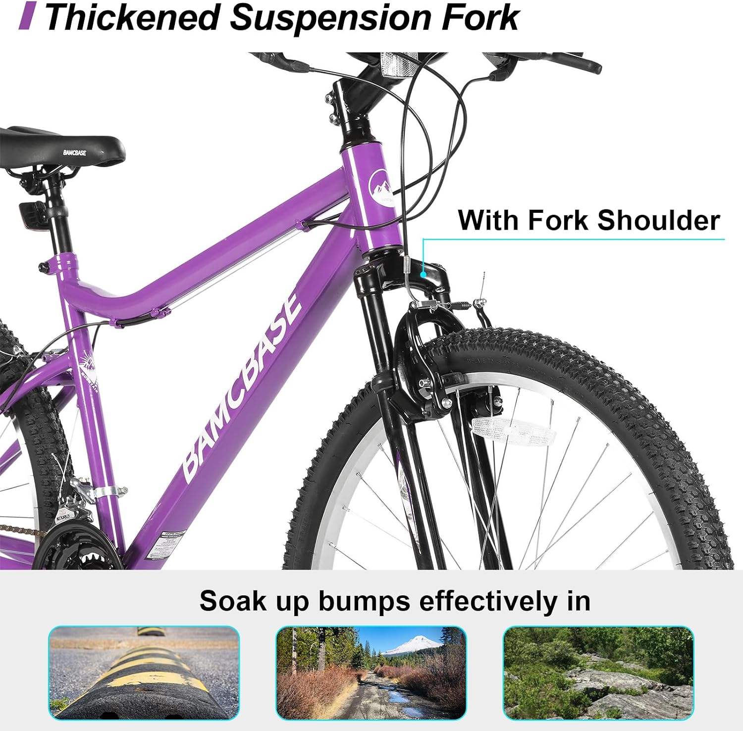 HILAND 26 Inch Womens and Mens Mountain Bike, 18 Speed Steel Frame Adult Bicycle, MTB Bikes with Suspension Fork, V Brake, Mountain Bicycle for Woman Man, Purple Green White