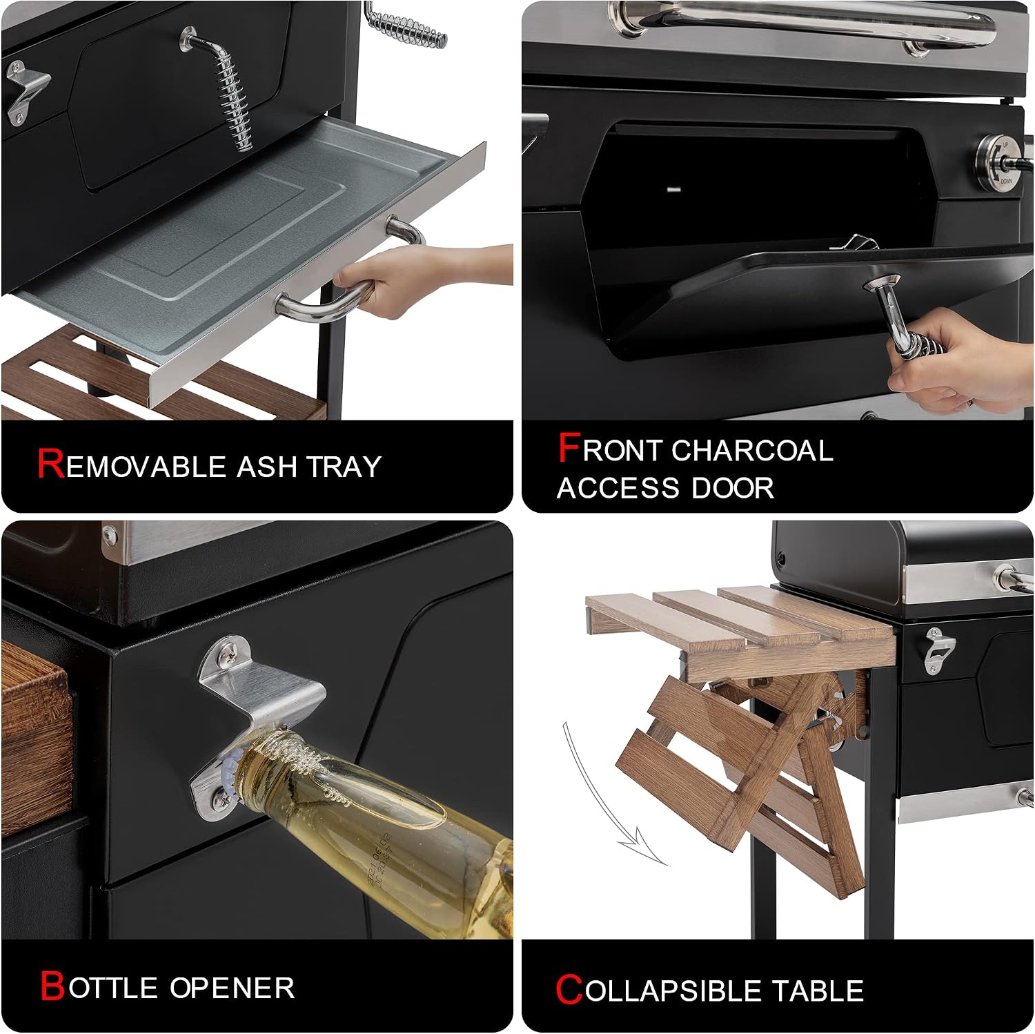 Royal Gourmet CD1824M 24-Inch Charcoal Grill, BBQ Smoker with Handle and Folding Table, Perfect for Outdoor Patio, Garden and Backyard Grilling, Black, Medium