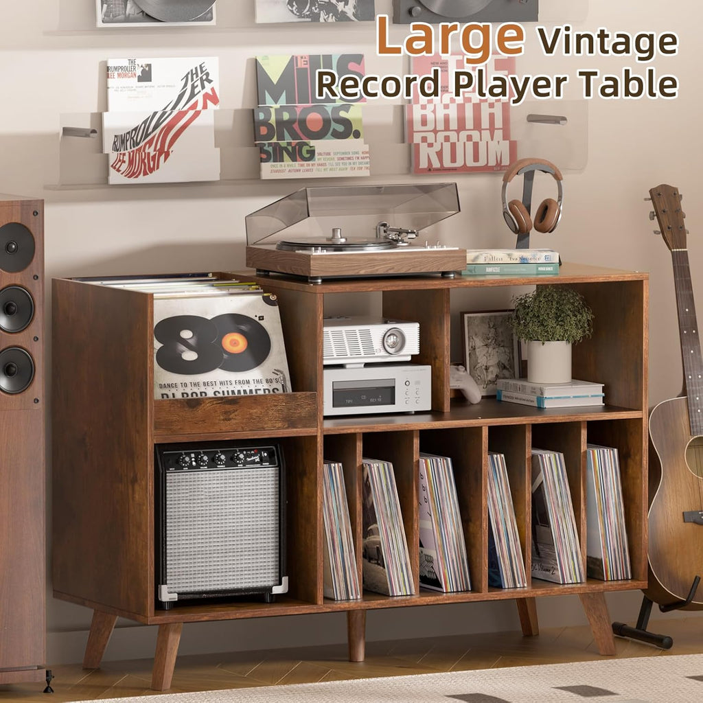 LELELINKY Large 48'' Record Player Stand with Storage, Vinyl Record Storage Holder with Display Area, Turntable Stand Record Player Table Holds Up to 450 Albums,Record Stand for Music Room Living Room