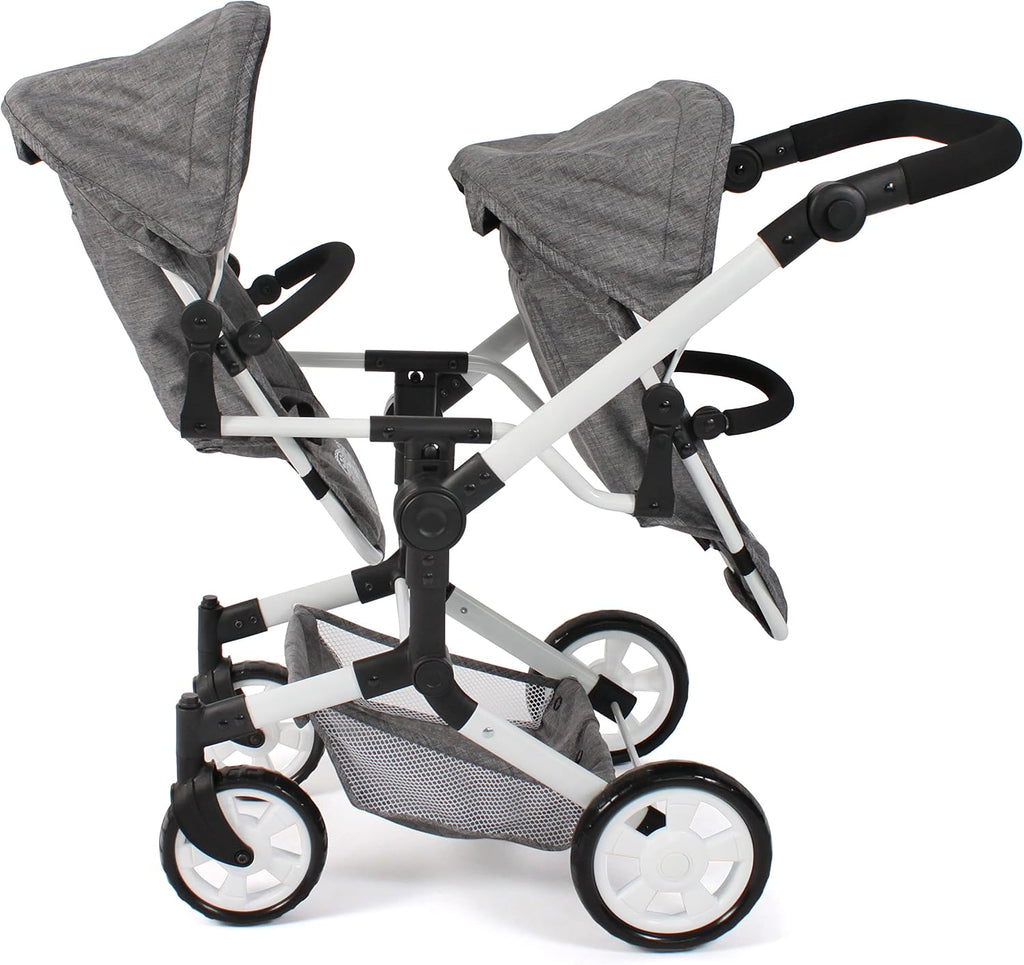 Bayer Chic 2000 - Linus Duo Doll's Pram, Twin Doll's Pram for Children from 4 to 8 Years, Jeans Grey, 690-76, 82 x 41.5 x 79 cm