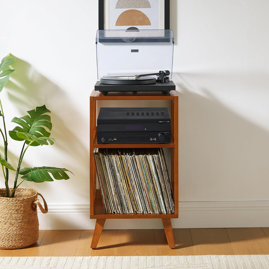 Crosley Furniture Asheville Mid-Century Modern Media Console Record Player Stand, Storage for Vinyl Records, Walnut