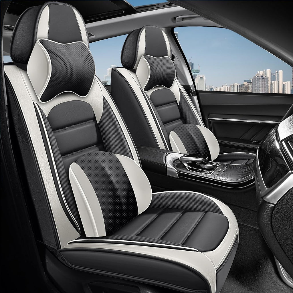 2 Car Seat Covers for Subaru Outback 2000-2026 Breathable Leather,Waterproof Car Seat Protectors with Comfort Headrest Pillows,Automotive Vehicle Cushion with Storage Pockets (Luxury,Gray)
