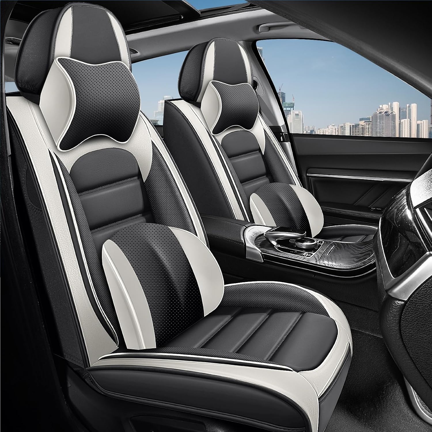 2 Car Seat Covers for Subaru Outback 2000-2026 Breathable Leather,Waterproof Car Seat Protectors with Comfort Headrest Pillows,Automotive Vehicle Cushion with Storage Pockets (Luxury,Gray)