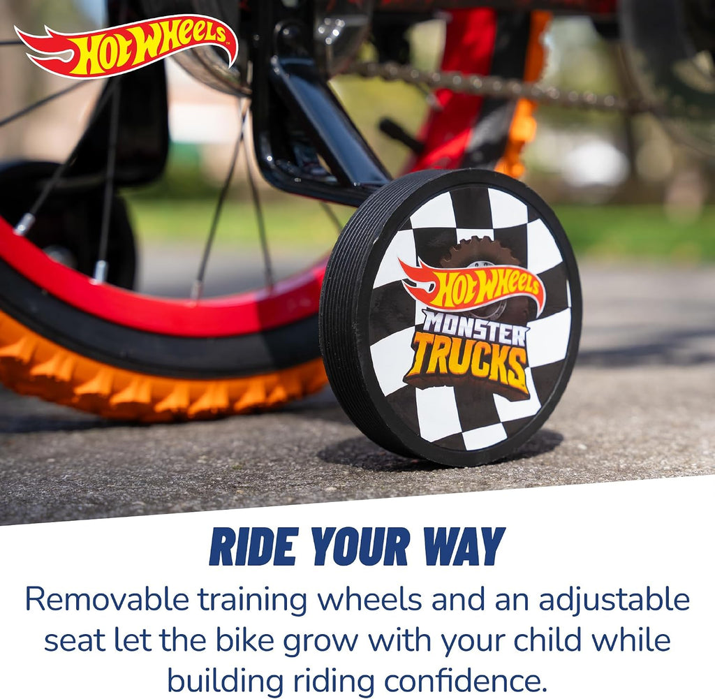 Dynacraft Hot Wheels Boys BMX Bikes Sizes 12' - 18' for Ages 3-9 Years in red, Black, with Handlebar rev Grip Play Feature