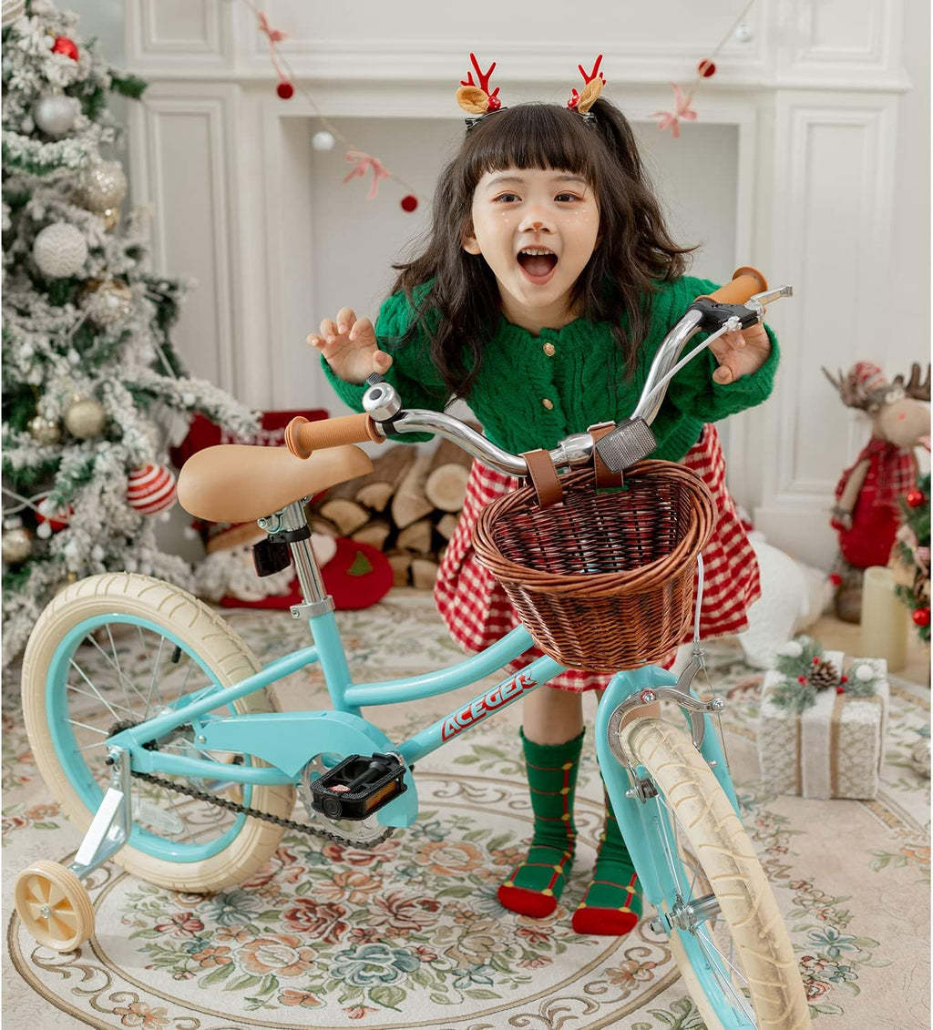 ACEGER Retro Princess Kids Bike with Basket for 3-12 Years Old Girls, Included Coaster Brake & Caliper Brake, 14 16 18 Inch with Training Wheels, 20 Inch with Kickstand, Vintage Bicycle for Gifts.