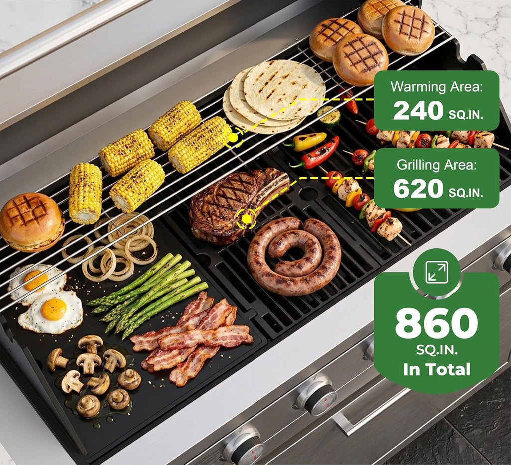 Brand-Man Propane Gas Grill, 40-Inch 6-Burner Built-In Head BBQ Island Outdoor Kitchen, Natural Gas Convertible, Heavy Duty 304 Stainless Steel, 60,000BTUs