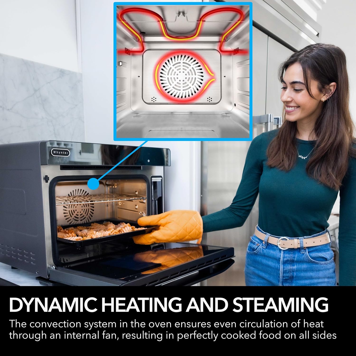 Whynter Multi-Function Convection Steam Oven, 40 Quart, Air Fryer, Dehydrator, Yogurt Maker, 1800W, Stainless Steel, LED Control, Tempered Glass Door