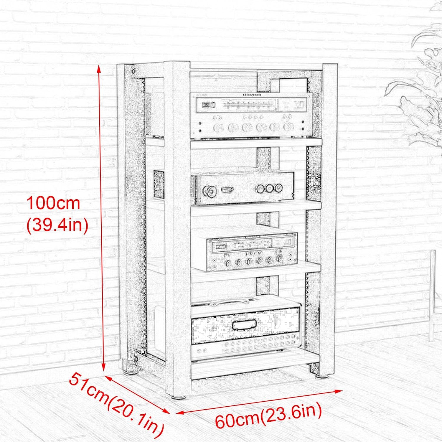 5-Tier Media Stand Audio/Video Component Cabinet CD Player Stand Stereo Equipment Storage Rack with Height Adjustable Wooden Shelf for Home/Office/The(B)