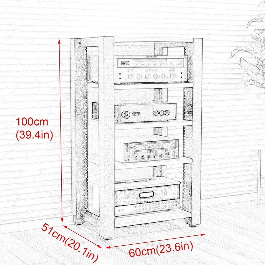 Movable Media Stand 5-Tier Media Stand Audio/Video Component Cabinet CD Player Stand Stereo Equipment Storage Rack, 60x51x100cm (A