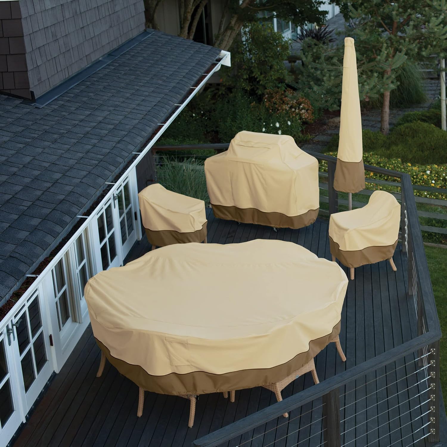 Classic Accessories Veranda Water-Resistant 64 Inch BBQ Grill Cover and 38 Inch Patio Lounge Chair Cover Bundle