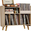 Record Player Stand, Large Record Player Table Cabinet with Open Vinyl Storage and Display Shelf Holds up to 350 Albums, Mid Century Wood Turntable for Living Room, Bedroom (Walnut)