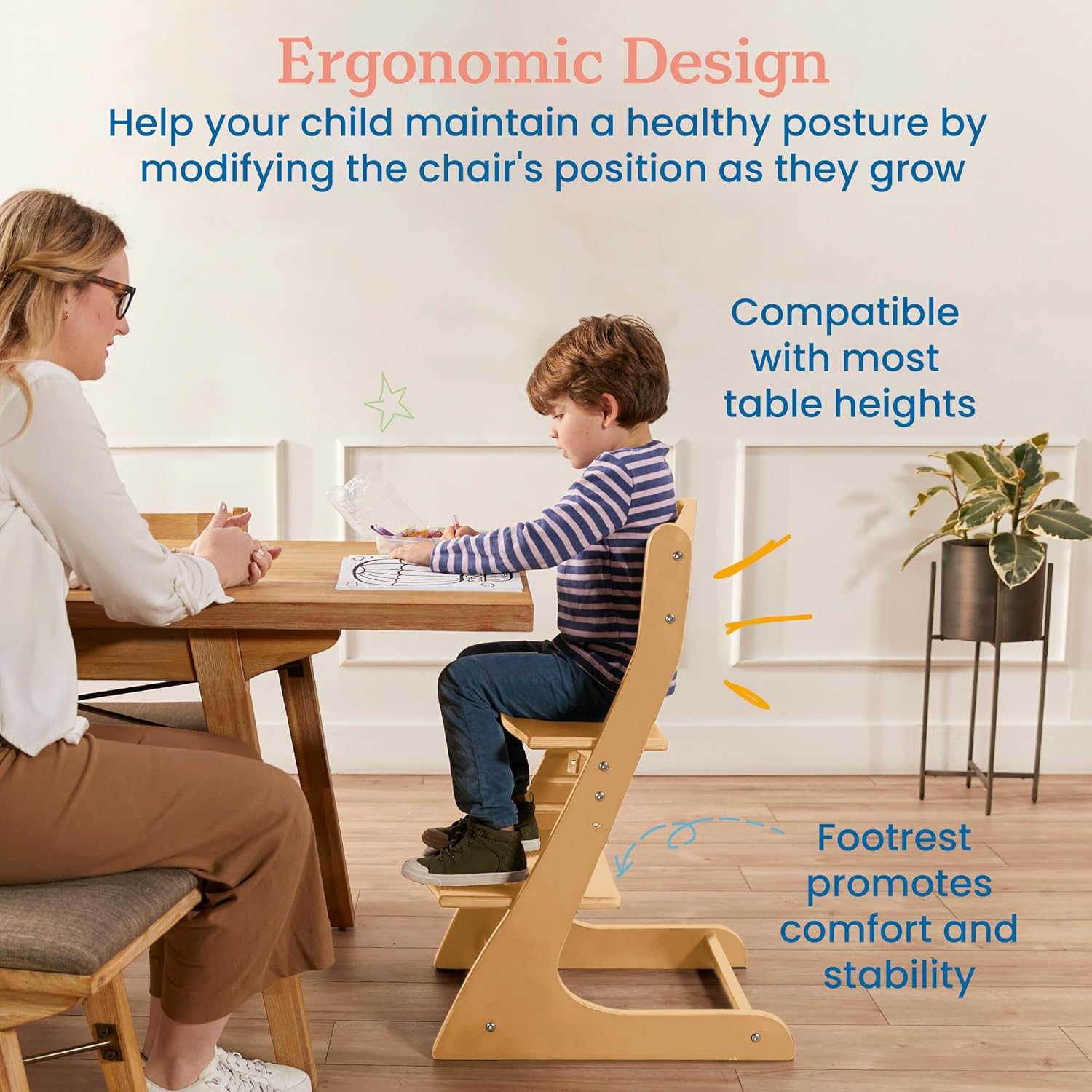 ECR4Kids Grows with Me Chair, Transitional Chair, Natural