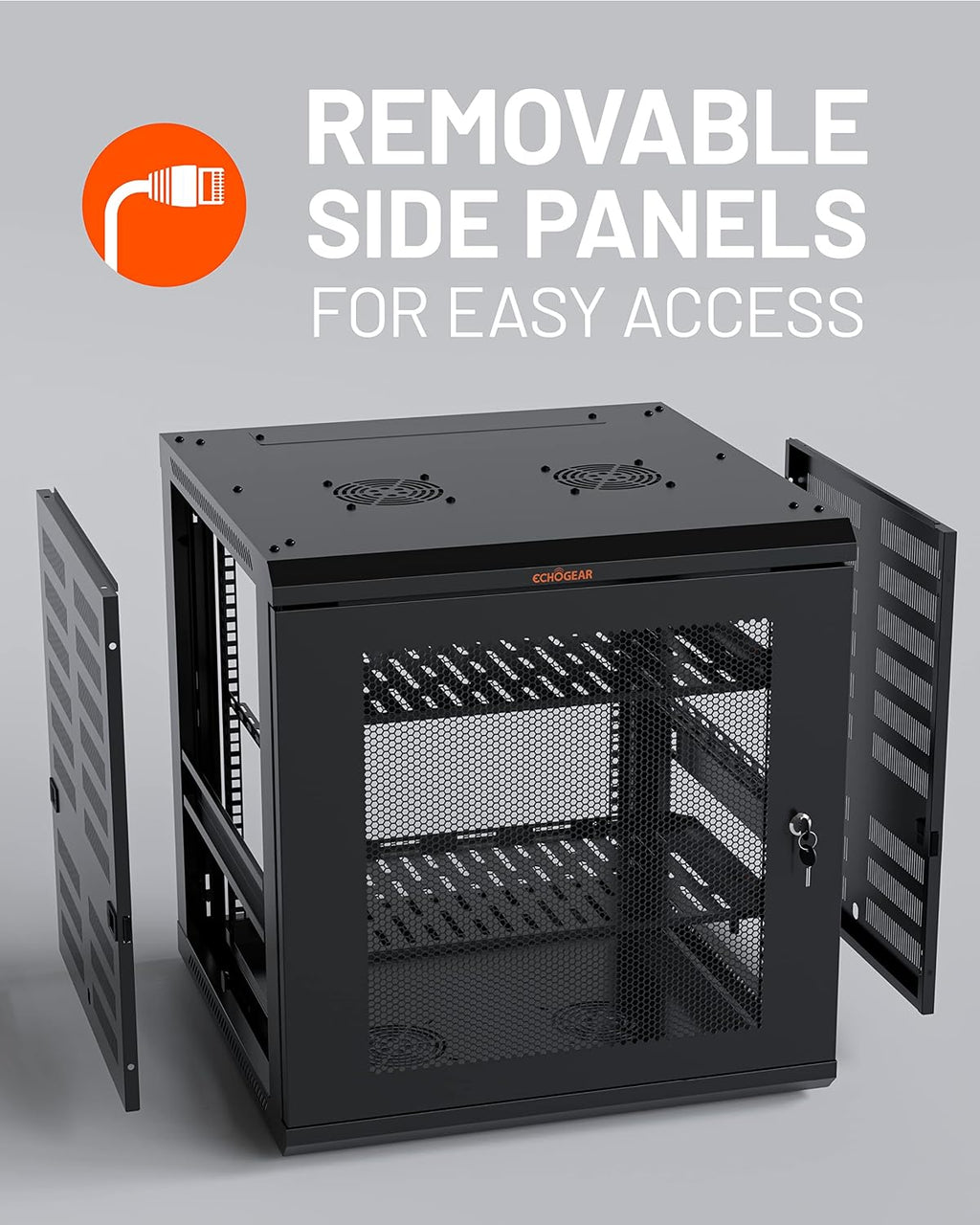 ECHOGEAR 12U Network Rack - Enclosed Wall Mount Rack Kit Includes 2X 1U Shelves, Pre-Mounted Fan, Lockable Door & Hardware - 600mm Depth Fits All Your AV Gear