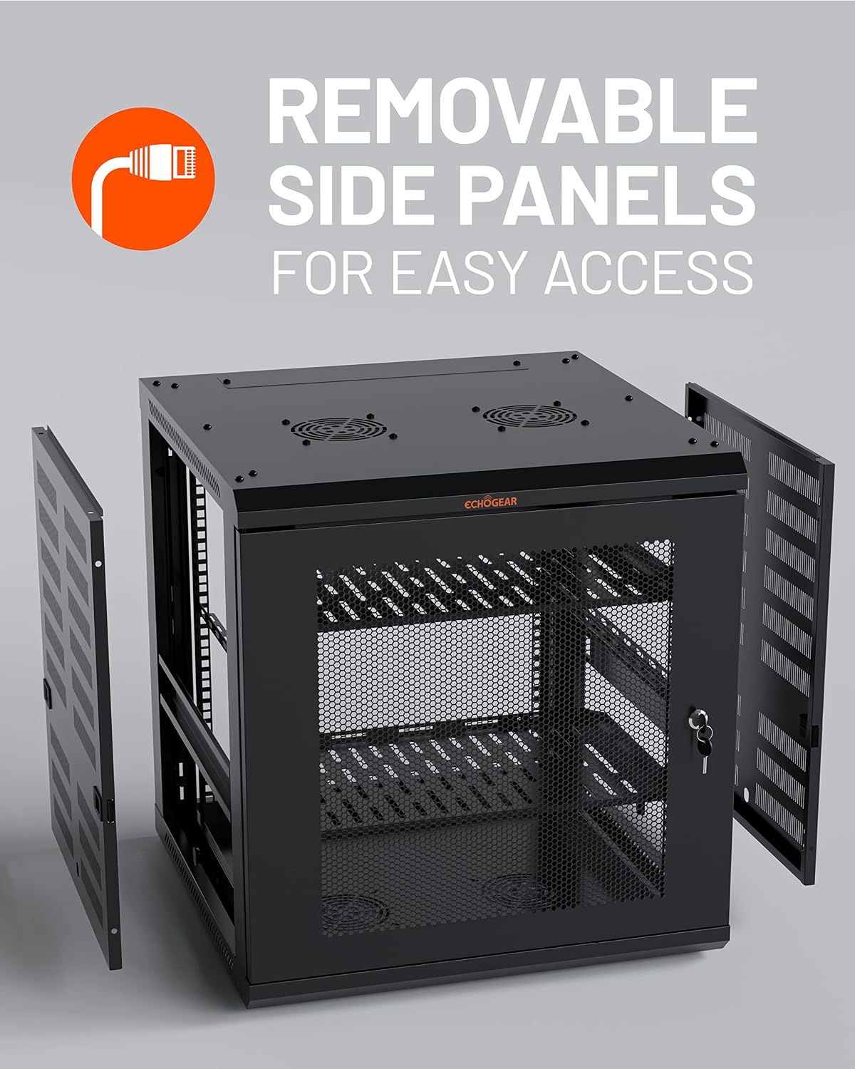 ECHOGEAR 12U Network Rack - Enclosed Wall Mount Rack Kit Includes 2X 1U Shelves, Pre-Mounted Fan, Lockable Door & Hardware - 600mm Depth Fits All Your AV Gear