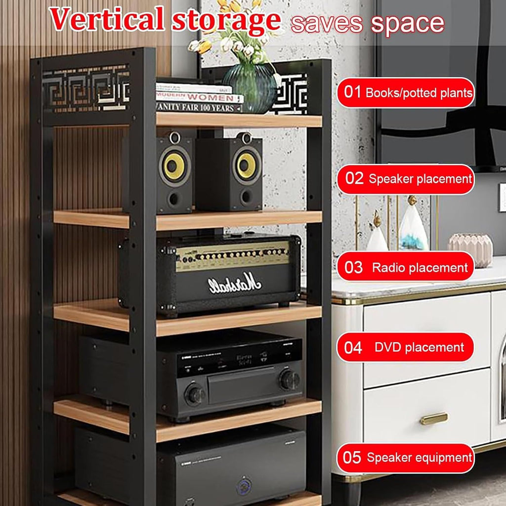 Modern AV Media Stand - Open Stereo Rack Storage Cabinet, Corner Shelf for Audio-Video, Home Theater, Office & Recording Room (Light Walnut, 27.6in)