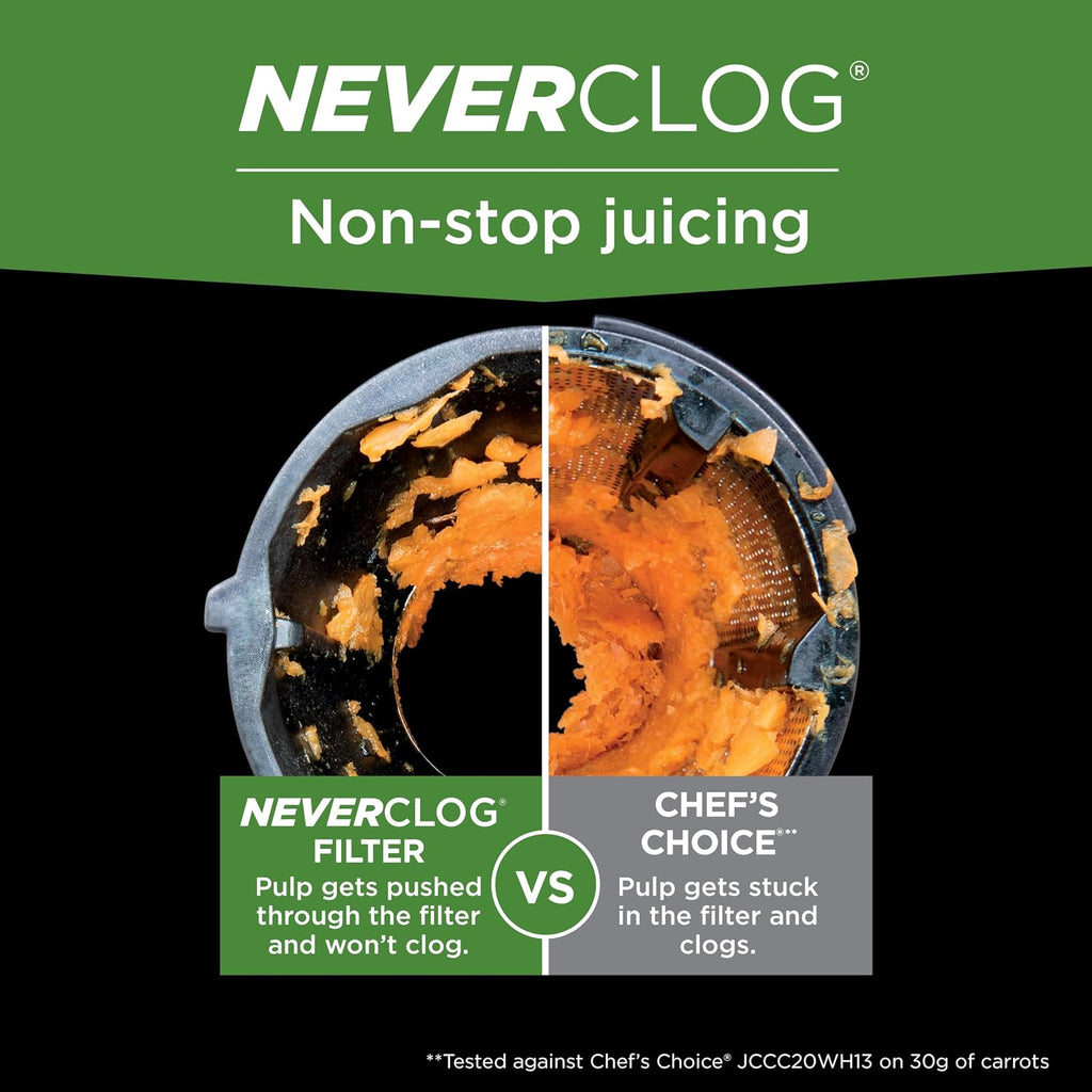 Ninja NeverClog Cold Press Juicer | Powerful Electric Slow Masticating Juicer with Pulp Control | XL Capacity | 24 oz. Juice Jug & 36 oz. Pulp Container | Dishwasher Safe | Gray | 150W | JC151SL