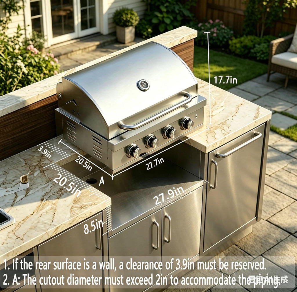 28-inch Built-in Gas Grill, 4 Burner Propane Gas Grill 48,400 BTU, 304 Stainless Steel, Charcoal and Propane Gas Dual Fuel for Patio Backyard Parties Barbecue