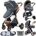 2 in 1 Baby Stroller Convertible Reversible Standard Pram Portable Pushchair Infant Buggy Baby Carriage Foldable High Landscape Pram for Toddler Newborn (225 Blue)