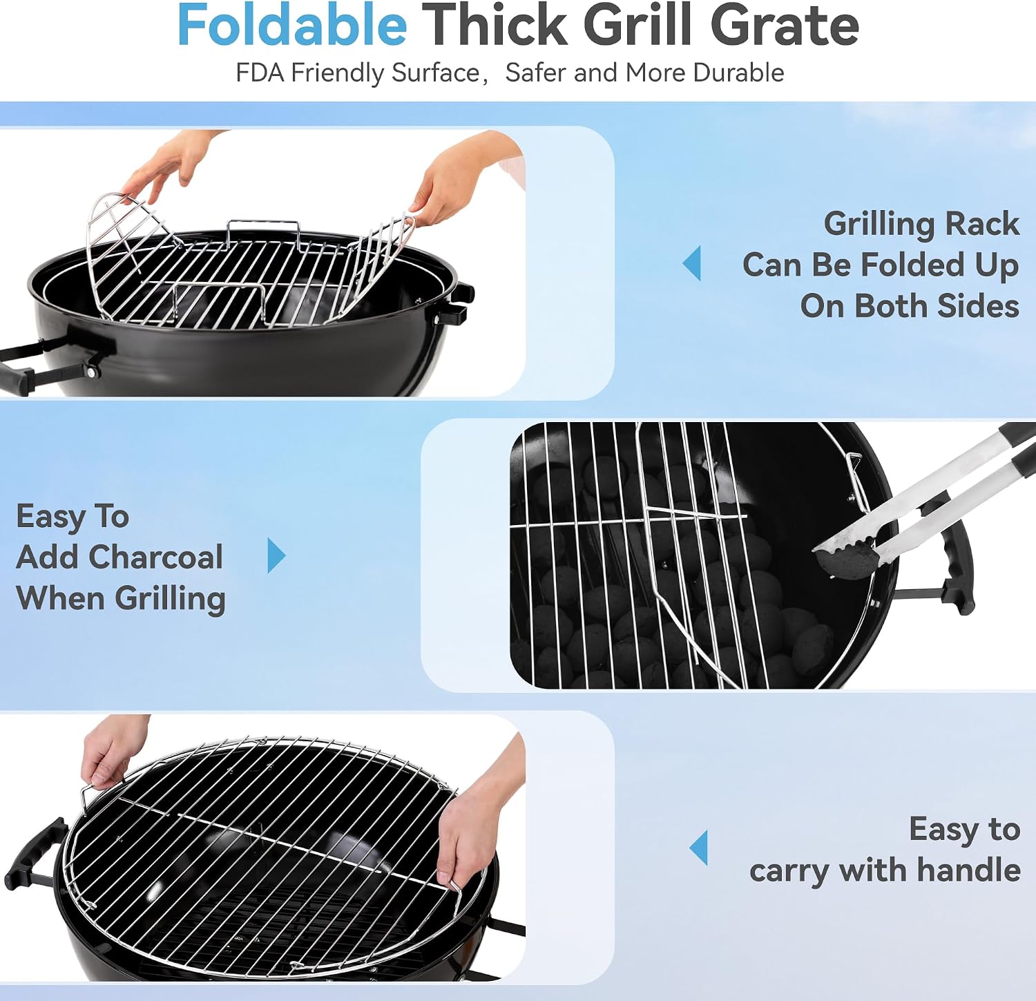 GREEN PARTY 22 inch Kettle Charcoal BBQ Grill with Wheels, Portable Charcoal Grill with Porcelain-Enameled Lid & Ash Catcher for Outdoor Cooking Barbecue Camping Picnics Tailgating, Black