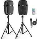 Pyle 10' Wireless Portable PA system - 1000W High Powered Bluetooth Compatible Active + Passive Pair Outdoor Sound Speakers w/ USB SD MP3 AUX - 35mm Mount, 2 Stands, Microphone, Remote - PPHP1049KT