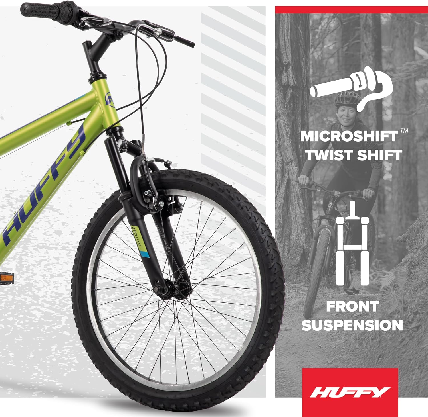 Huffy Stone Mountain Bike for Men and Women, 20'/24'/26', 6-Speed (20') or 21-Speed, Front or Dual Suspension (Varies), Multiple Colors, Adjustable Saddle, Shimano Equipped, All-Terrain Tires