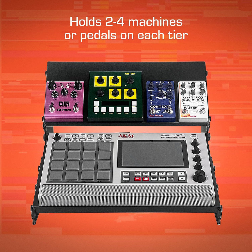 XTS Duo-Flex Desktop Stand, 2 Tiers with Trays for FX Pedals / Synths / Samplers / Audio Interfaces / MIDI Controllers, Holds 2-4 Pedals or Machines on Each Tier, 17.7' Width, Fits MPC Live 3 / TR-8S / Digitakt & more
