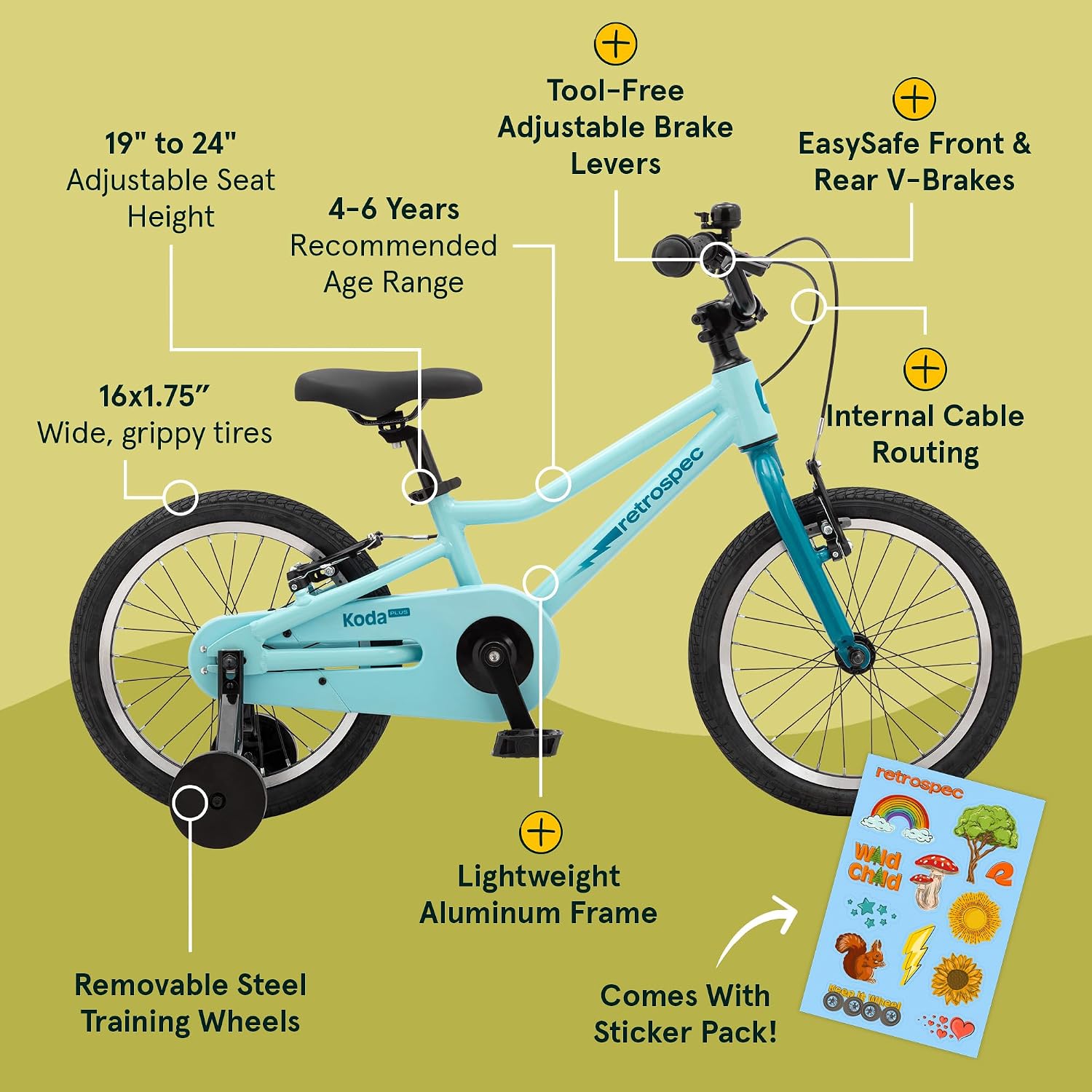 Retrospec Koda Plus Kids Bike for Boys & Girls Ages 4-6 Years - Children's Bicycle, Adjustable Seat & Handlebars
