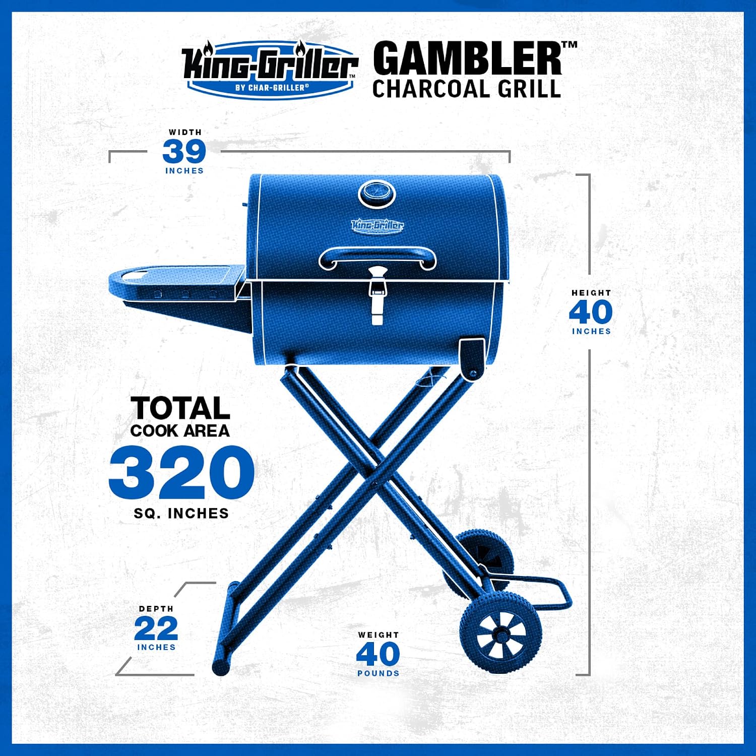 Char-Griller E1816 King-Griller Gambler Portable Charcoal Grill in Black