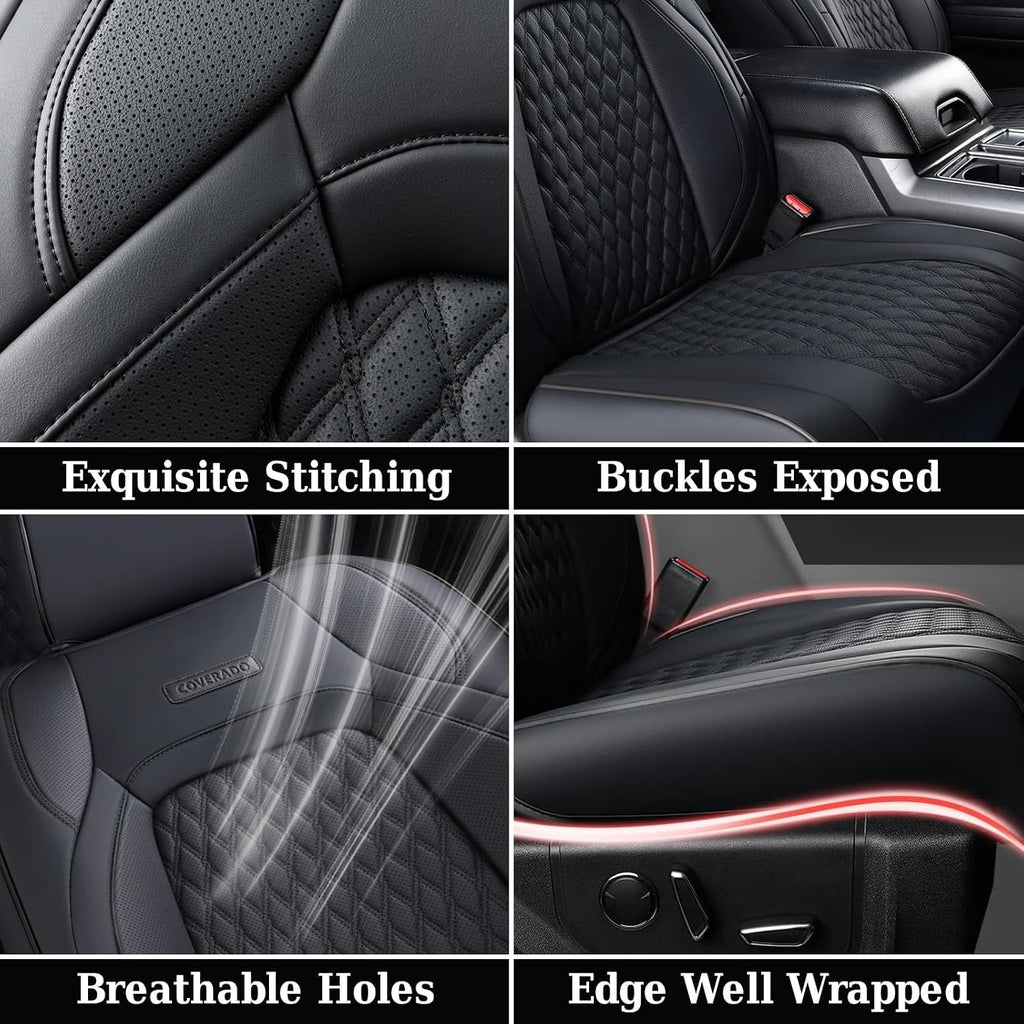 Coverado Seat Covers Full set for Jeep Wrangler, Waterproof Car Seat Covers for Truck Automotive Seat Covers Custom Fit for 2013-2017 Jeep Wrangler JK 2-Door, Full Coverage Wrangler Seat Covers(Black)