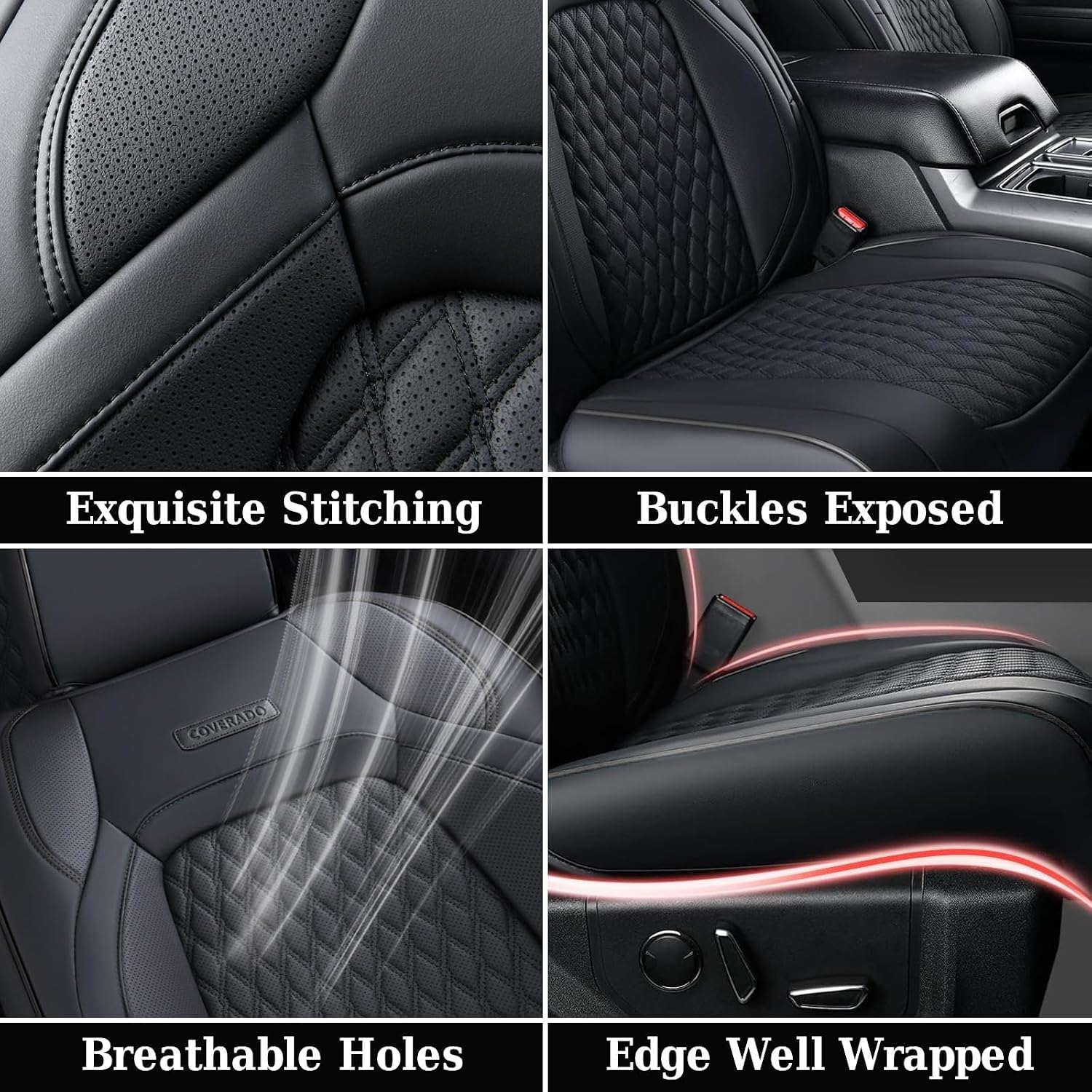 Coverado Seat Covers Full set for Jeep Wrangler, Waterproof Car Seat Covers for Truck Automotive Seat Covers Custom Fit for 2013-2017 Jeep Wrangler JK 2-Door, Full Coverage Wrangler Seat Covers(Black)