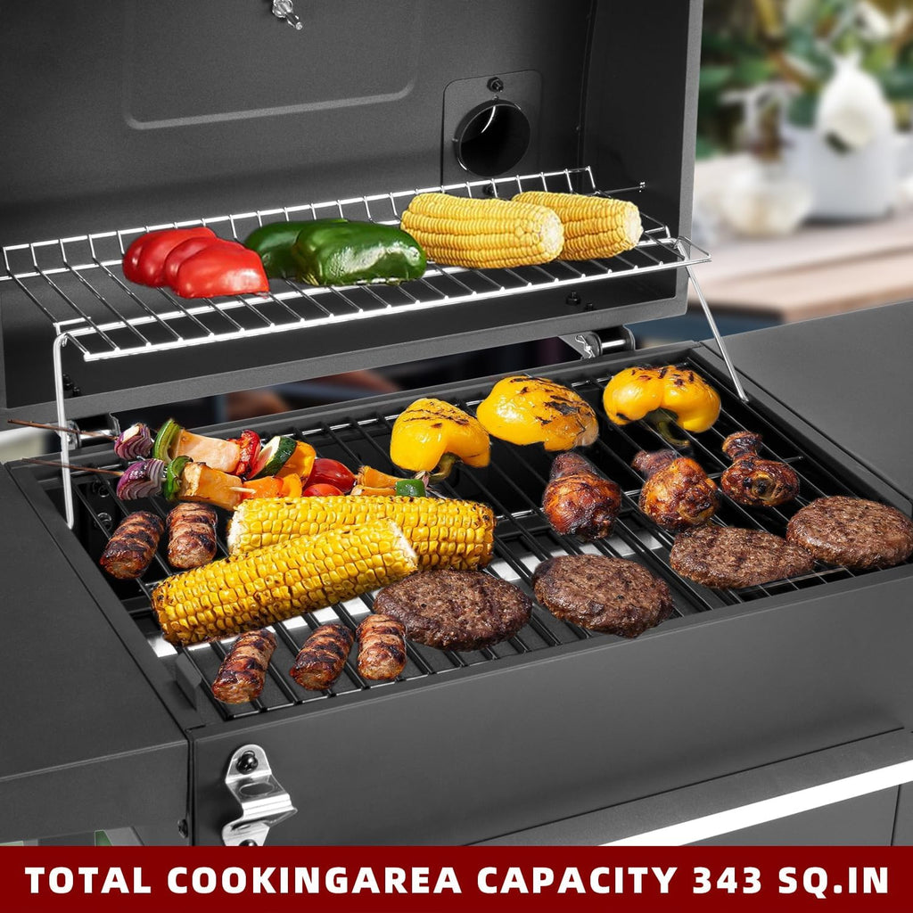 Charcoal Grills Outdoor BBQ Grill with 2 Side Table,Barbecue Grill Smoker with 343 Sq.in.Cooking Area for Outdoor Cooking Backyard Camping Picnics Beach by DNKMOR