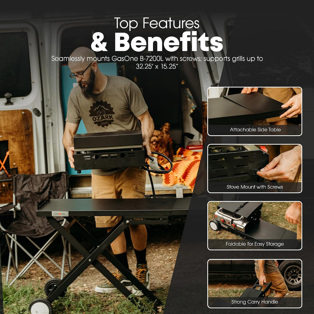 GasOne T-100F Foldable Cart for Grill –BBQ Grill Collapsible Cart with Wheels – Practical and Durable Portable Gas Grill Outdoor Table – Easy Assembly