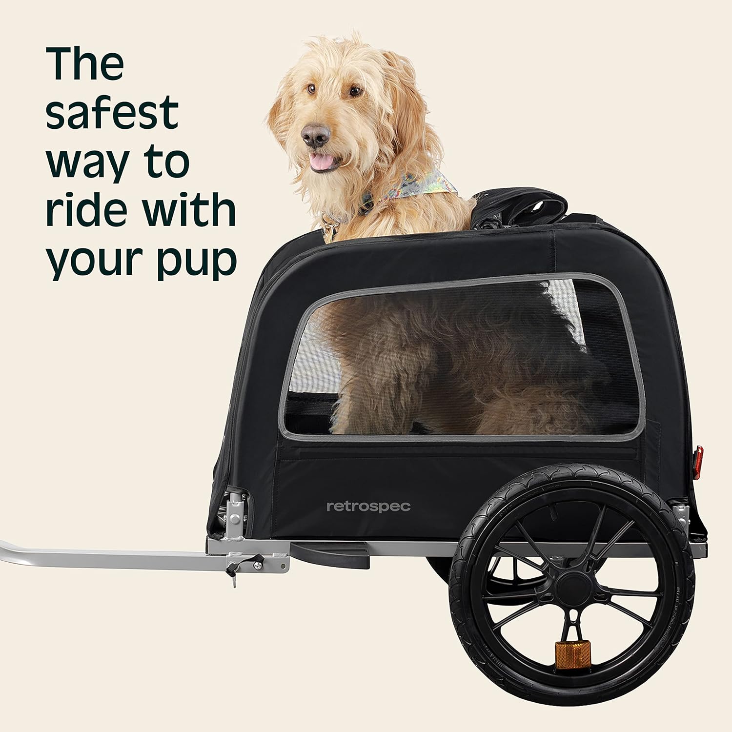 Retrospec Rover Waggin' Pet and Dog Bike Trailer with Weather-Resistant Canopy & Mesh Shield - Foldable Frame, 16in Wheels with Storage Pouch & Internal Safety Leash Supports up to 50 lbs