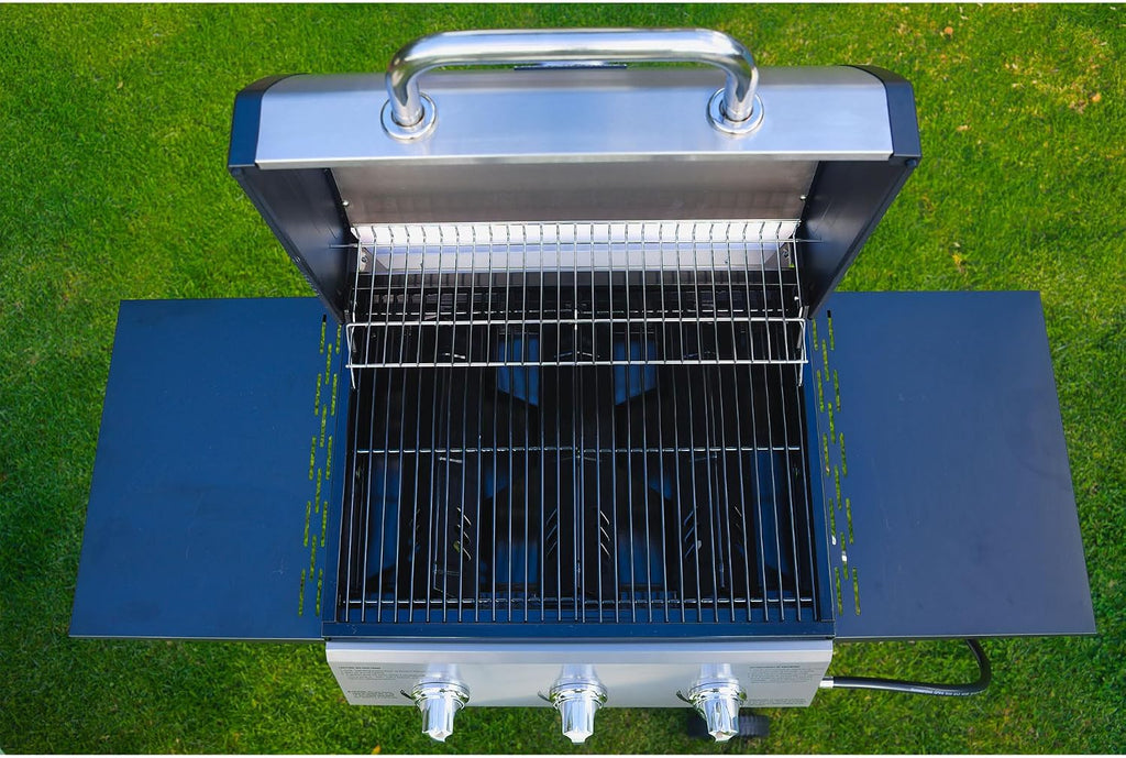 Grill Boss 3 Burner Propane Gas Grill, Portable BBQ w/Lid, Wheels & Side Shelves, Black - Grilling Accessories and Equipment for Camping, Tailgating, Outdoor Barbecue and Cooking