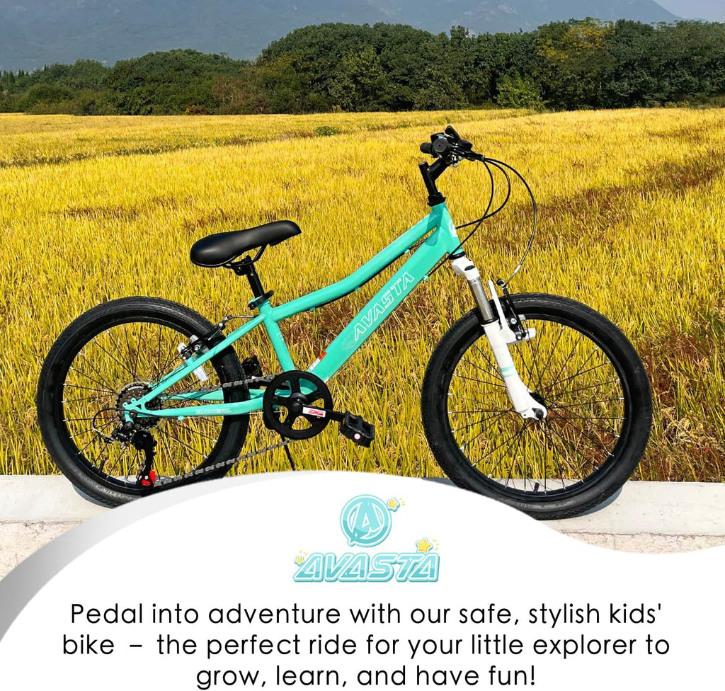 AVASTA Govet 20'' Kids Mountain Bike for 6-12 Years Old Boys Girls with Suspension Fork, 6 Speeds Drivetrain, Multiple Colors