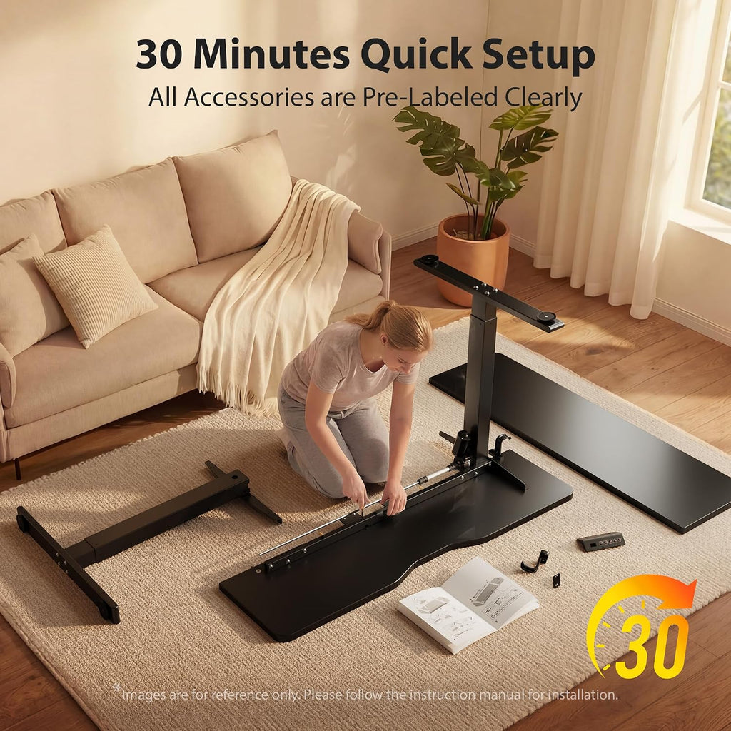 Cubiker Standing Desk, 55x28 Inches Sit Stand Home Office Desk, Electric Stand up Desk, Adjustable Desk with Splice Board, Black Frame/Black Top