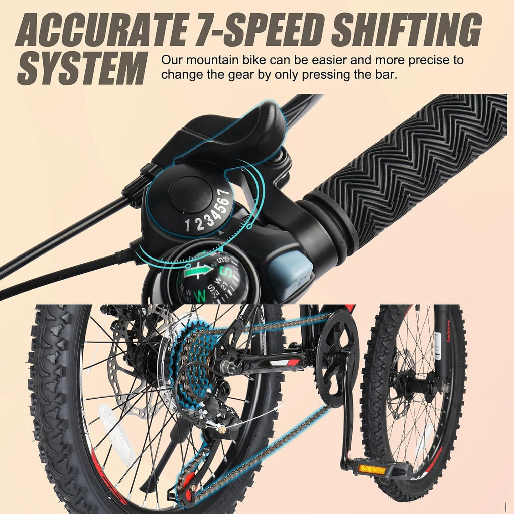 CamPingSurvivals 20/24/26 Inch Mountain Bike for Men/Women, Adult Bicycle with Professional 7 or 21 Speed Shifting, Double Shock Effect, Comfort Saddle and Pretty Look