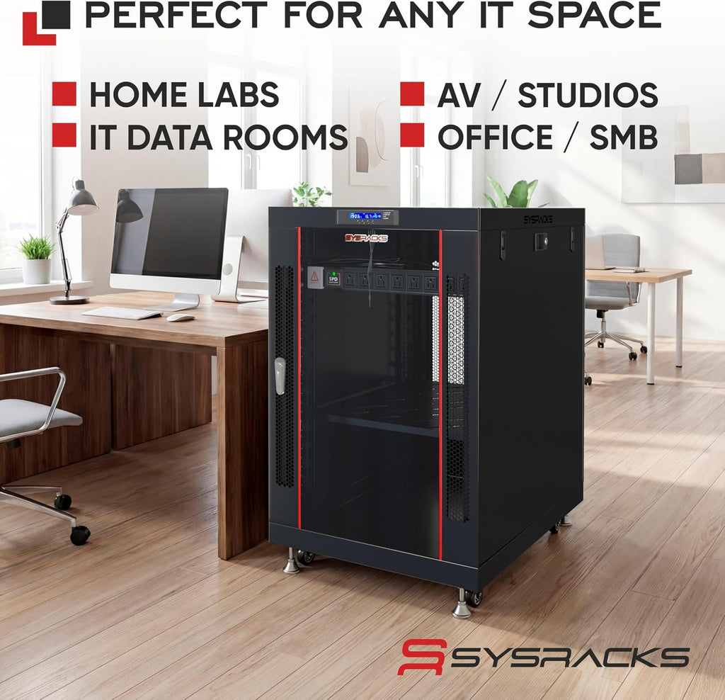 Home Lab Server Rack Cabinet 19' 22U – Premium Series 35' Deep Network Rack Enclosure with Glass Door, Quiet Cooling Fans & Thermostat, PDU, Shelf, Lockable Cabinet for NAS & Home Network