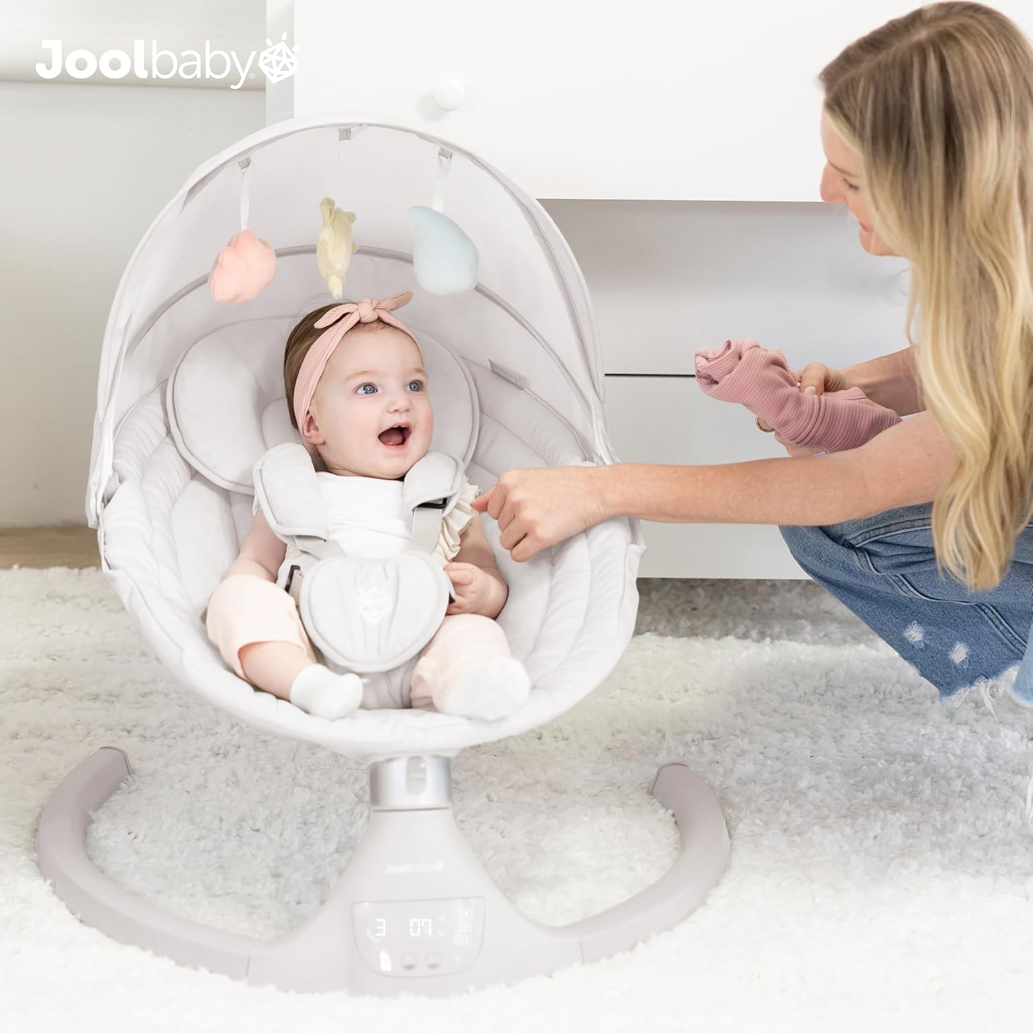 Jool Baby Nova Swing for Newborns - Electric Motorized Infant Swing, Bluetooth Music, 10 Preset Melodies, Remote (Updated Model, Stone)