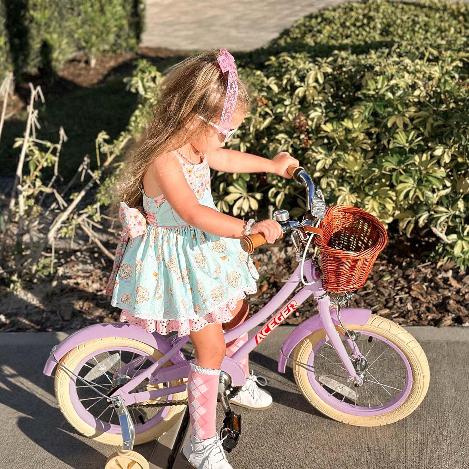 ACEGER Retro Princess Kids Bike with Basket for 3-12 Years Old Girls, Included Coaster Brake & Caliper Brake, 14 16 18 Inch with Training Wheels, 20 Inch with Kickstand, Vintage Bicycle for Gifts.