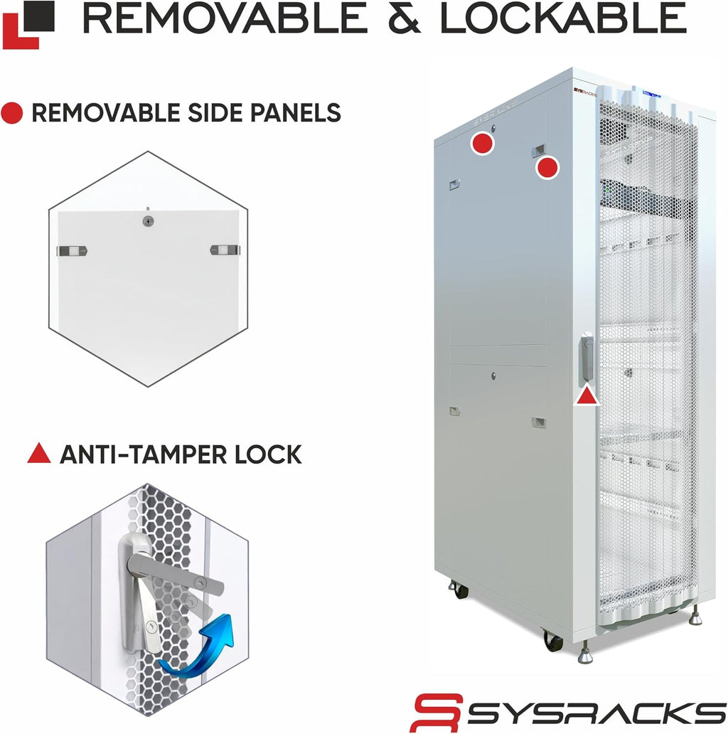 42U 35' Deep Server Rack Cabinet, 19' Floor-Standing Network Enclosure with Mesh Door, LCD Thermostat, 4 Cooling Fans, PDU, Shelf, Locking Panels, Casters, 1600 lb Capacity